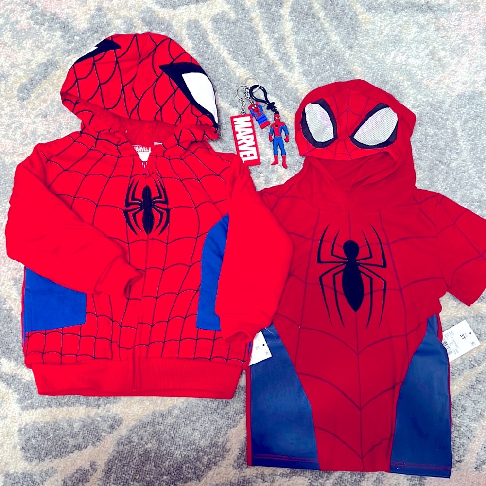NWT Toddler Boys’ Spiderman Zipper Hoodie & Cosplay Hooded Tee